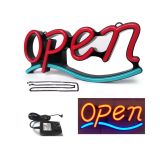 "OPEN" Animated 21"x 9" LED Neon Sign with Hanging Chain-Red & Blue