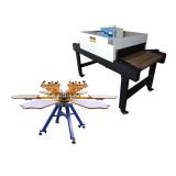 6 Color 6 Station Manual Screen Printing Machine & 220V 4800W Conveyor Tunnel Dryer 5.9ft. Long x 25.6in Belt
