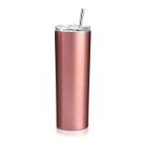 CALCA 50pcs 20 oz Sublimation Blank Rose Gold Skinny Tumbler, 2 Layers 304 Stainless Steel Insulated Water Bottle Double Wall Vacuum Travel Cup With Sealed Lid and Straw