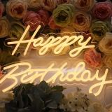CALCA Happy Birthday Warm White Integrative Neon Sign for Any Age Size-24X9.4 Inches+17.7X8.3 Inches