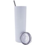 CALCA 10pcs 20oz Skinny Tumbler White Sublimation Blank Stainless Steel Insulated Water Bottle Double Wall Vacuum Travel Cup With Sealed Lid and Straw
