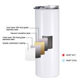 CALCA 10pcs 20oz White Sublimation Straight Tumbler Blanks, Double 304 Stainless Steel, Engraving, Silk Screen Printing Tumbler Blanks With Straw and Flip Lid