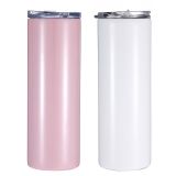 CALCA 50 Pack 20 OZ White and Pearl Pink Sublimation Straight Tumbler Blanks, Double 304 Stainless Steel, Engraving, Silk Screen Printing Tumbler Blanks With Straw and Flip Lid