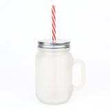 CALCA 48 Packs 12oz Sublimation Frosted Glass Mason Jar Cup with Handle, Metal Lids & Plastic Straws