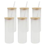 CALCA 25pcs 25oz Sublimation Blanks Frosted Glass Tumbler Skinny Straight Travel Bottle with Bamboo Lid and Glass Straw Jar Tumbler Cups Mugs