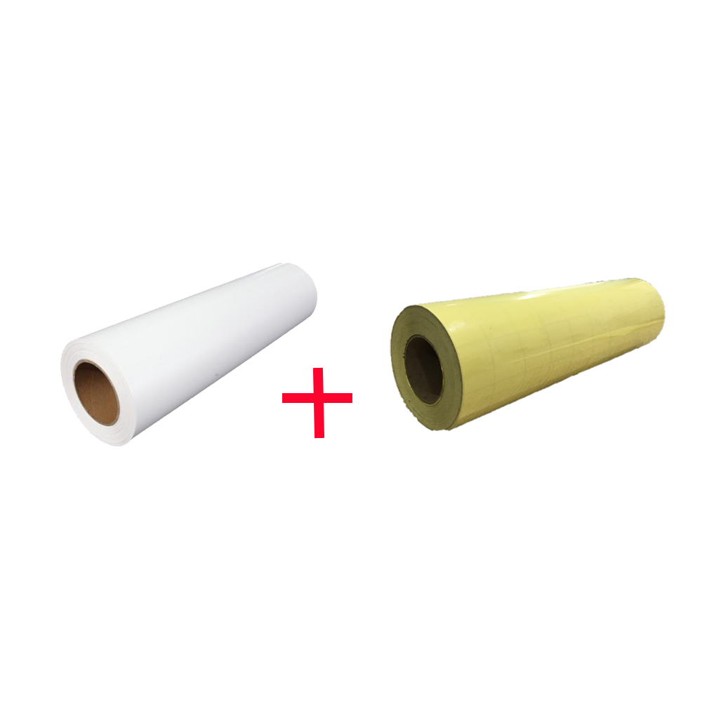 1 Roll White Color Eco-Solvent Printable Heat Transfer Vinyl with 1 Roll Application Tape 23.6" X 5 Yard