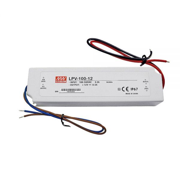 100W 12V8.5A IP67 LED Meanwell Plastic Waterproof Power Supply