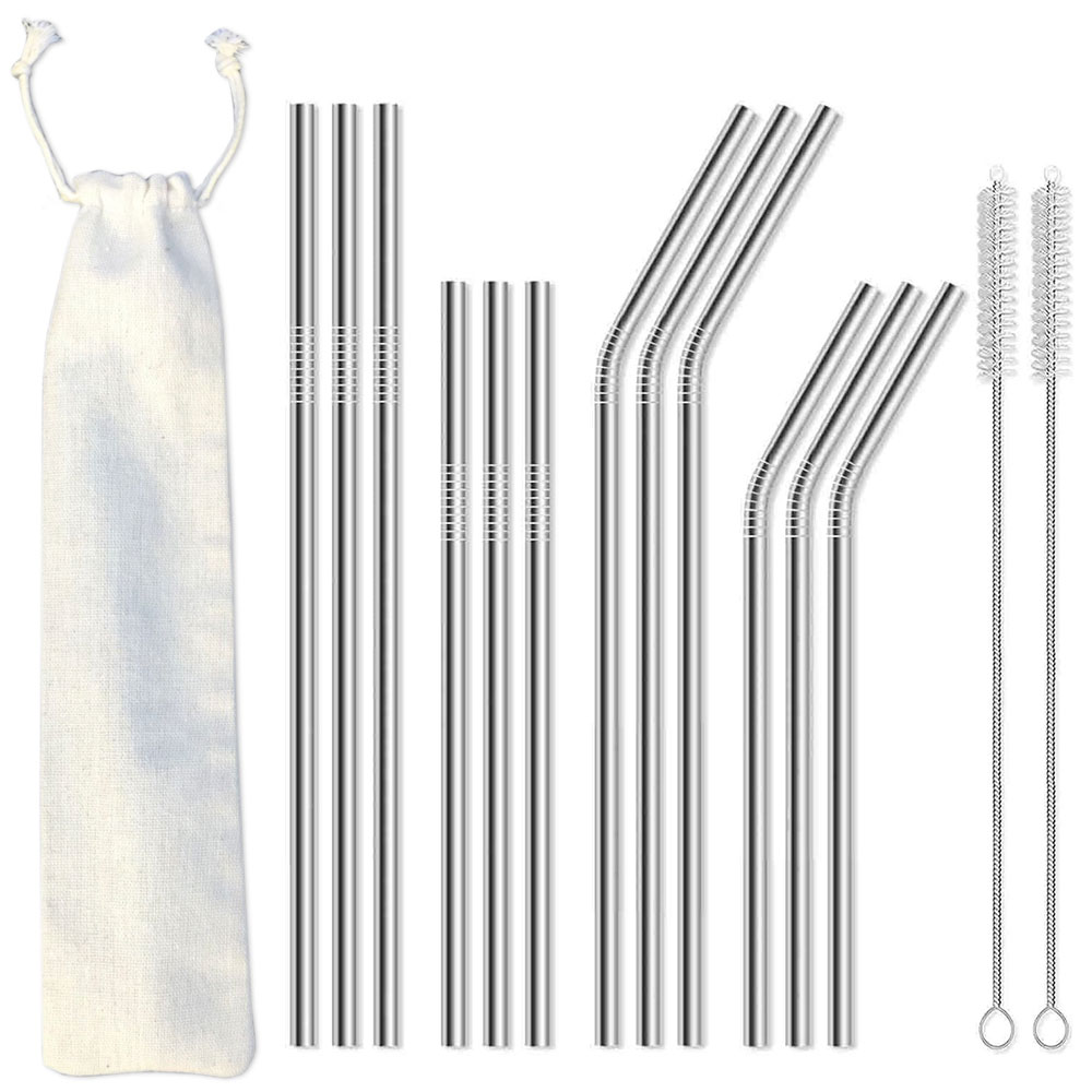 CALCA 12pcs Reusable Stainless Steel Metal Straws for 30 oz and 20 oz Tumblers - 2 Cleaning Brushes Included
