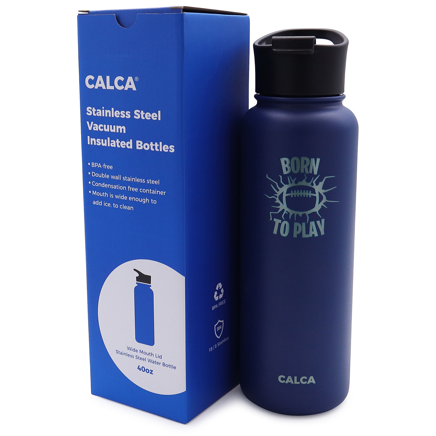 CALCA 40oz Football Logo Wide Mouth Lid Stainless Steel Water Bottle with Double Wall Vacuum Insulated