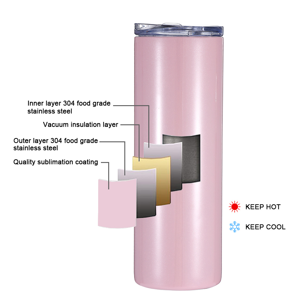 CALCA 25 Pack 20 OZ Pearl Pink Sublimation Straight Tumbler Blanks, Double 304 Stainless Steel, Engraving, Silk Screen Printing Tumbler Blanks With Straw and Flip Lid