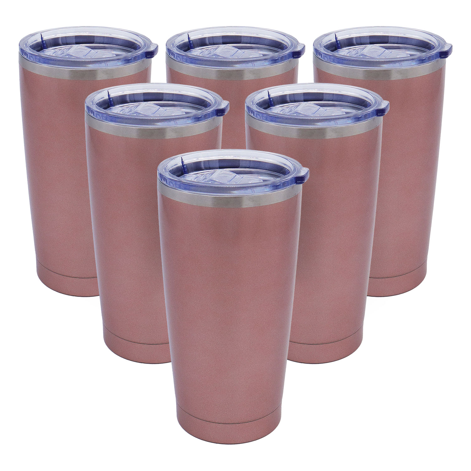 CALCA 6pcs 20oz Rose Gold Travel Tumbler Stainless Steel Double Wall Vacuum Insulated Cup with Slider Lid