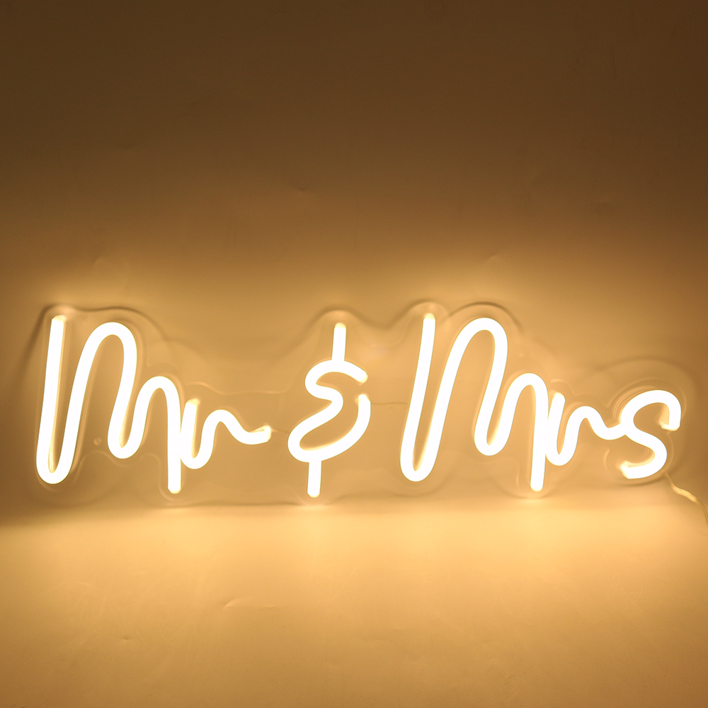 CALCA Warm White Mr&Mrs Neon Sign,Size- 24X 9.5 inches for Bedroom Apartment Anniversary Wedding Valentine´s Day Party