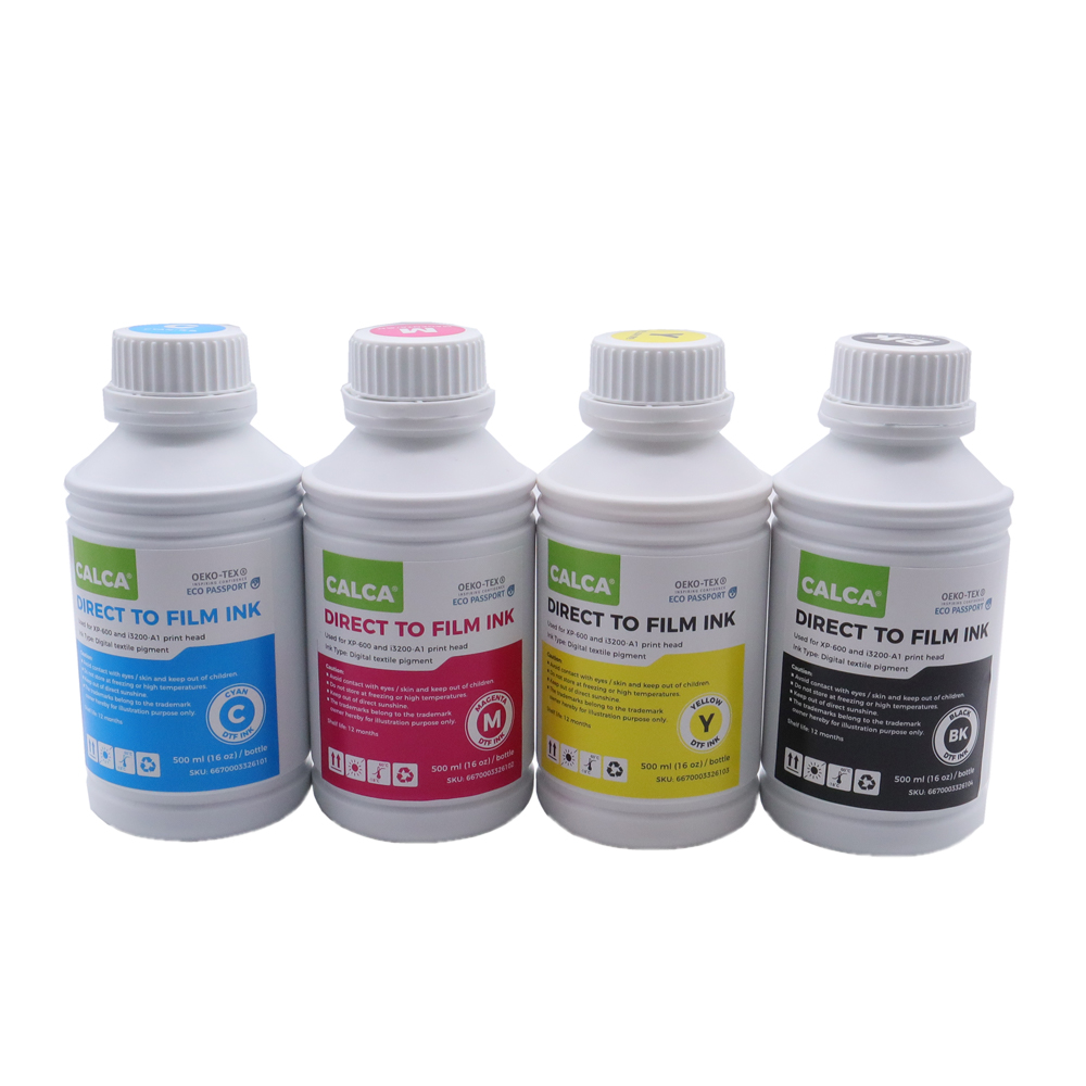 4 Colors (C M Y K) CALCA Direct to Transfer Film Ink for Epson Printheads. 64 oz, Bottle of 500ml, Water-based DTF Inks