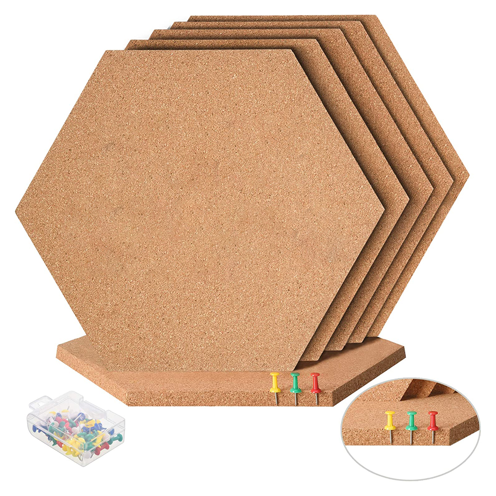 Hexagon Cork Notice Boards 12 Pack DIY Corkboard Self-Adhesive, Display Message Notice Pin Board for Photo Hanging Home Decoration and Office Bulletin Boards, with 100PCS Push Pins