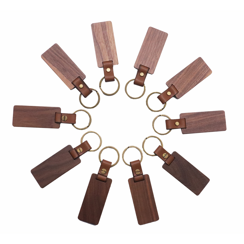 CALCA 10 Pack DIY Blank Wood Keychain Key Tags Personalized Wood Keychains for DIY Car Ornament Gift