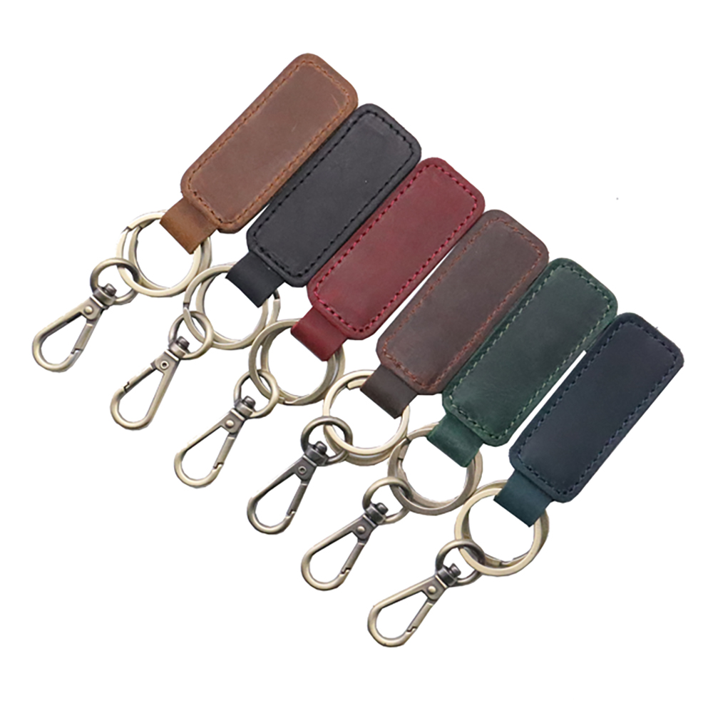CALCA 6 Pack Personalized Leather Keychain Crazy horse leather boyfriend car key holder Keyfob, for Birthday Best Gift
