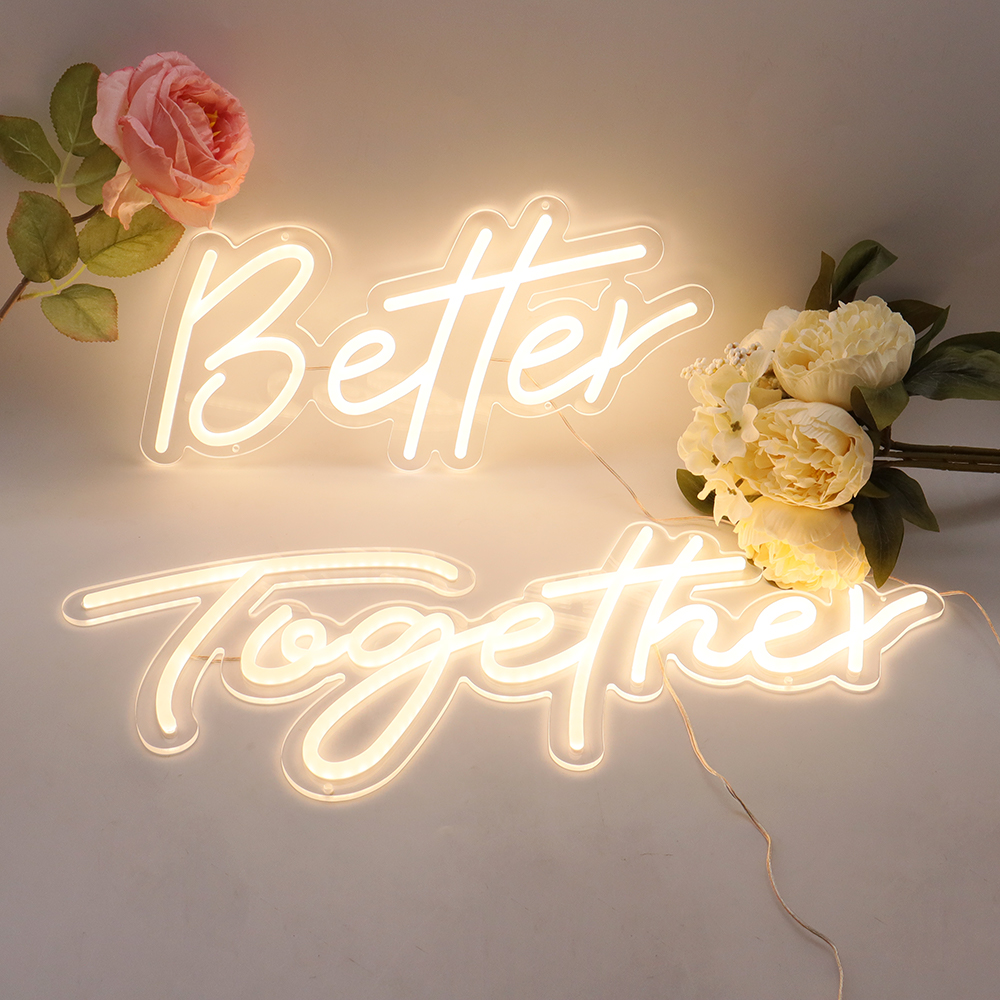 CALCA Warm White Better Together Integrative Neon Sign Size-23.5x10 inches+17.3 x8.7 inches for Wedding Party Club Anniversary Bar Birthday