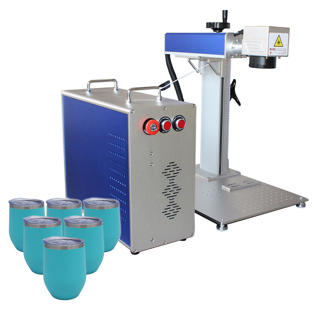CALCA 30W Fiber Laser Marking Machine For Personalized Laser Engraved Logo Custom Gift, With 12pcs 12oz Blue Wine Tumbler