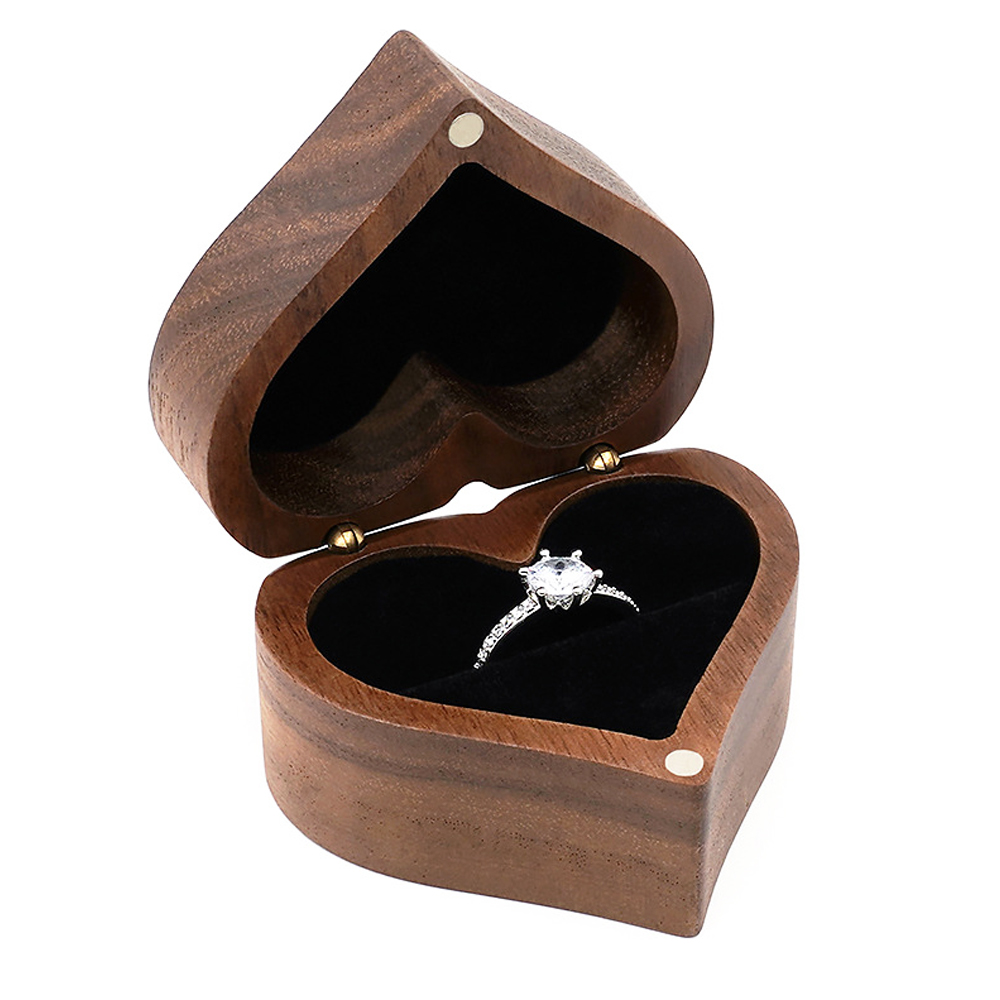 CALCA 12PCS Heart Shaped Wood Blank Ring Box with Magnetic Retro Jewelry Wooden Storage Box For Couples Wooden Ring Box Jewelry Case Gifts