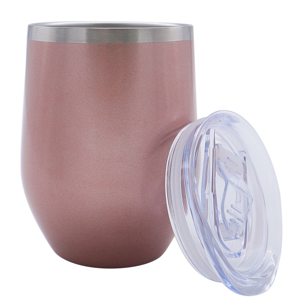 CALCA 6 Pack 12oz Rose Gold Wine Tumbler Double Wall Stainless Steel Insulated Eggshell Cup with lid for Gift