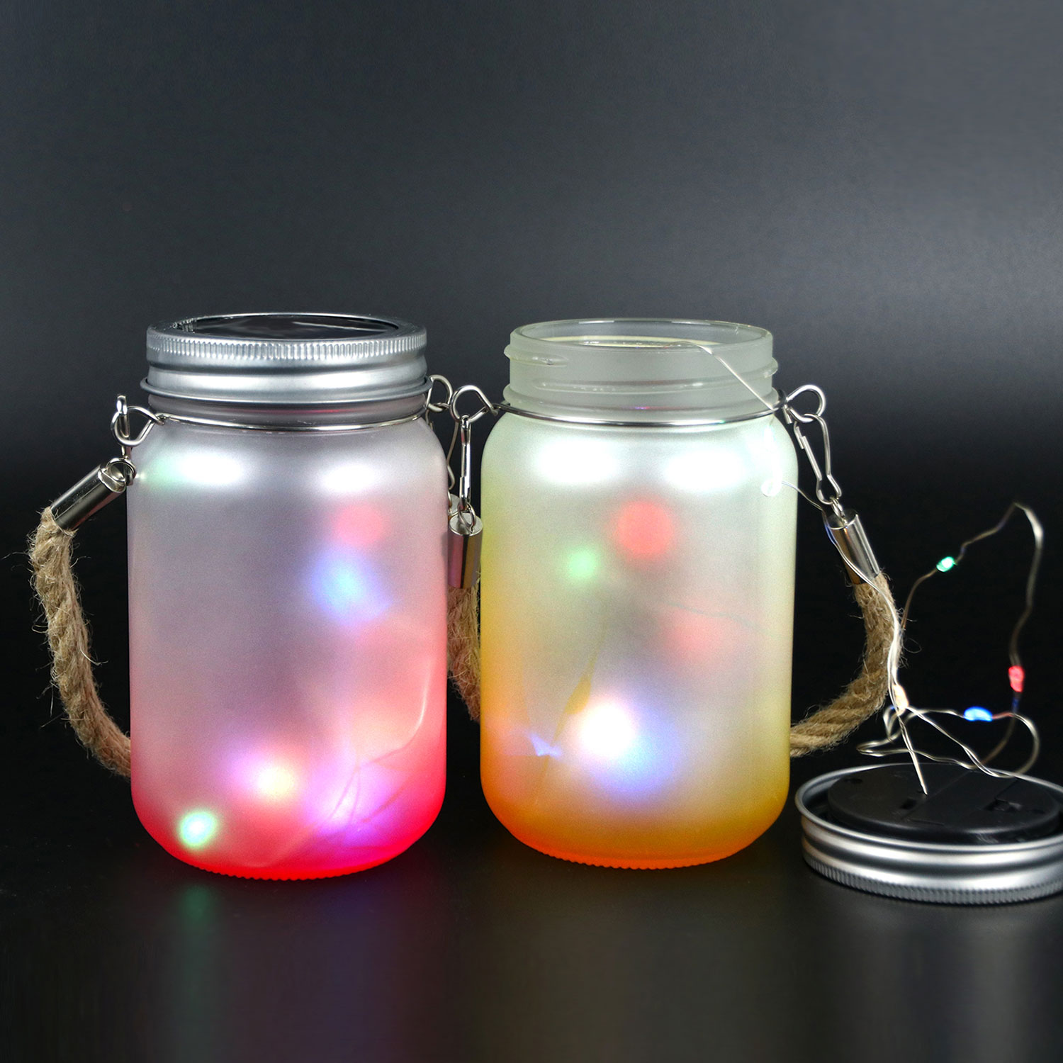 16oz/500ml Sublimation Blanks Frosted Gradient Mason Jar w/ Lantern Lid and Hemp Rope Handle