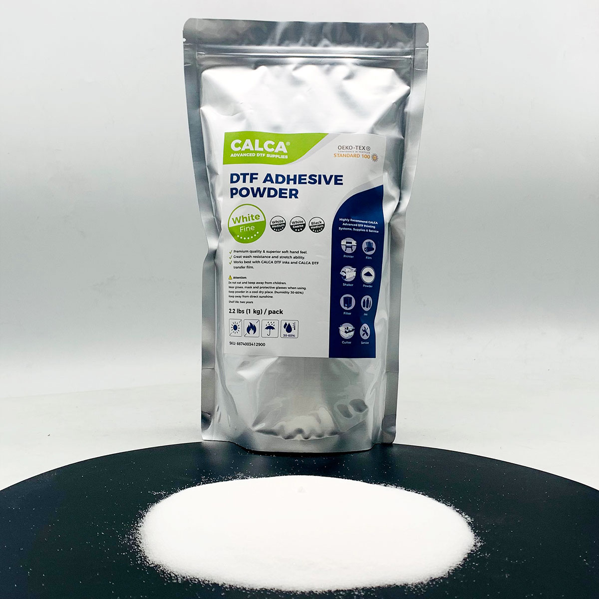 CALCA Direct to Film TPU DTF Powder, Digital Transfer Hot Melt Adhesive Powder (2.2lbs Pack, 1kg, Fine, White)