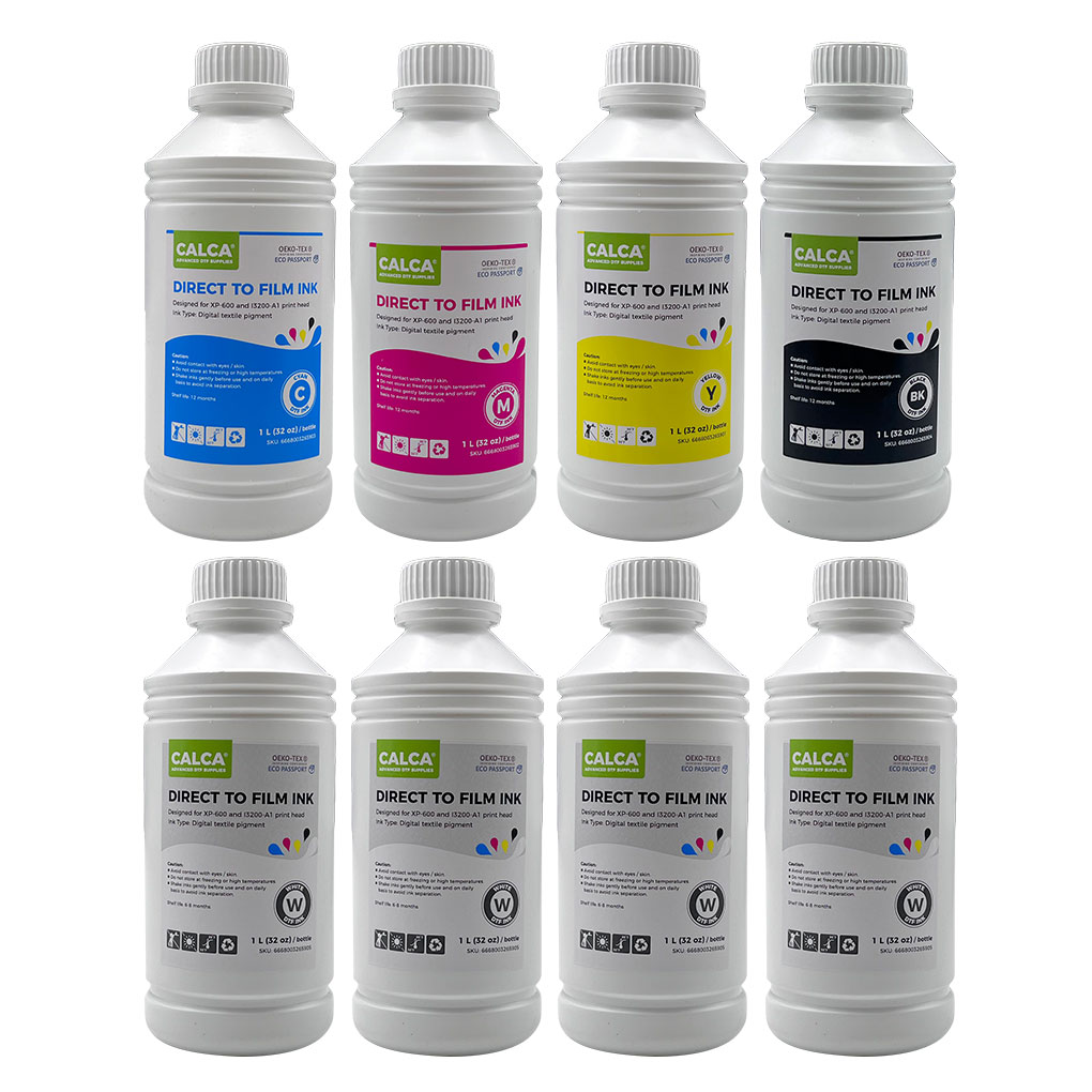 CALCA Direct to Transfer Film Ink Bundle (1L of Each CMYK+ 4L of White)