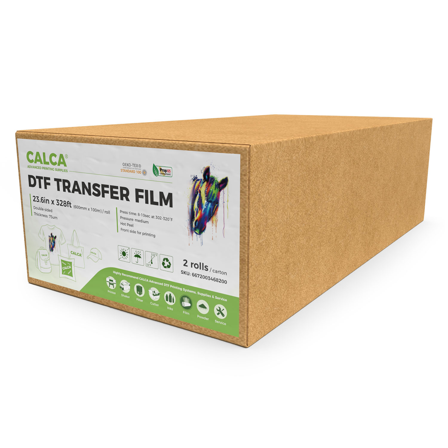 2 Rolls/Pack CALCA ProS Instant Hot Peel 23.6in x 328ft DTF Transfer Film,Double Sided