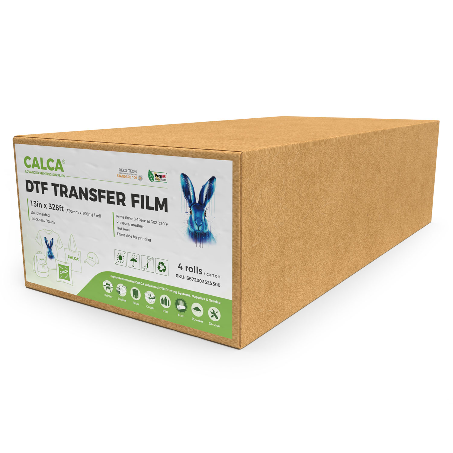 4 Rolls/Pack CALCA 13in x 328ft DTF Transfer Film, Double Sided Hot Peel