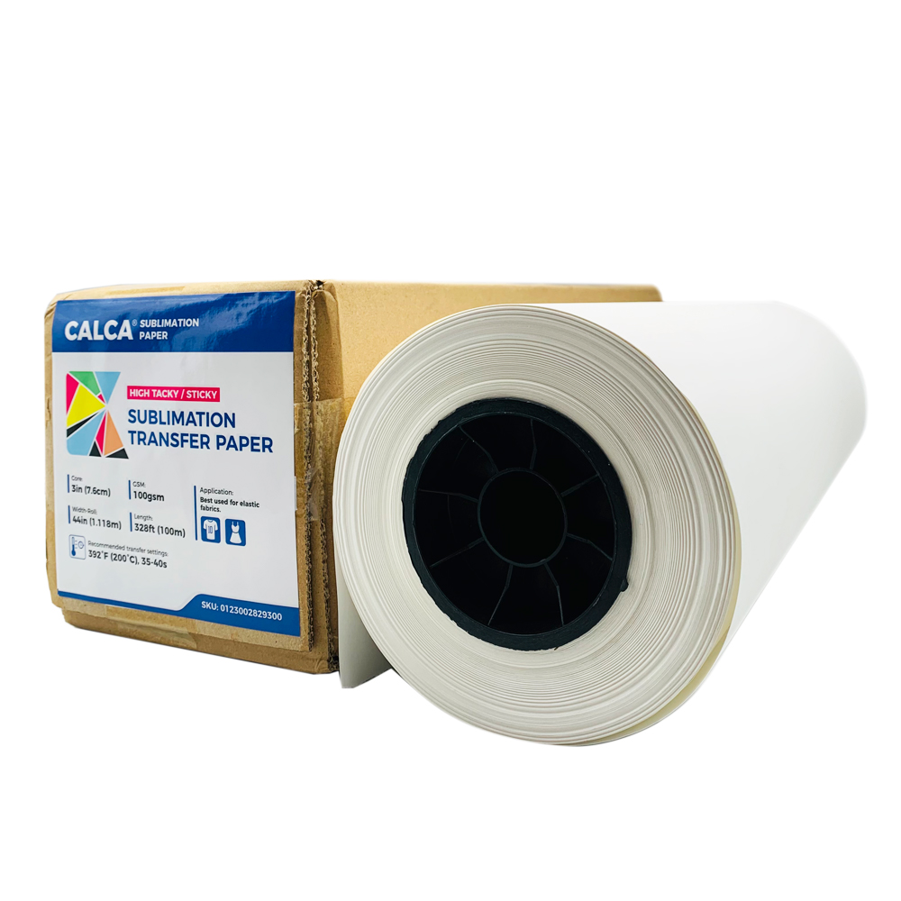CALCA High Tacky Sticky Apparel Sublimation Transfer Paper Roll, 100gsm 44in x 328ft, Prevents Ghosting