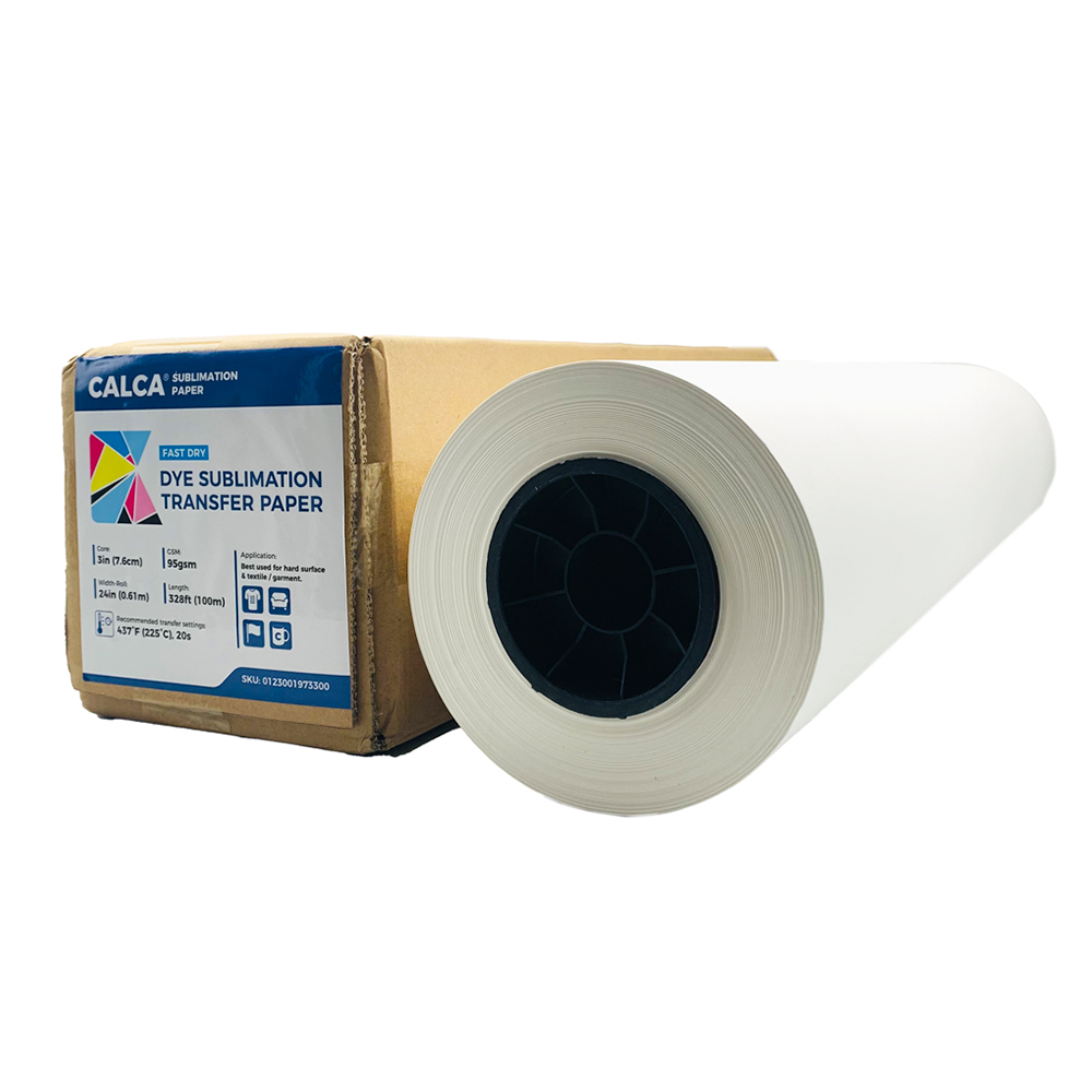 CALCA 95gsm 24in x 328ft Fast Dry Dye Sublimation Paper for Heat Transfer Printing, 3" Core