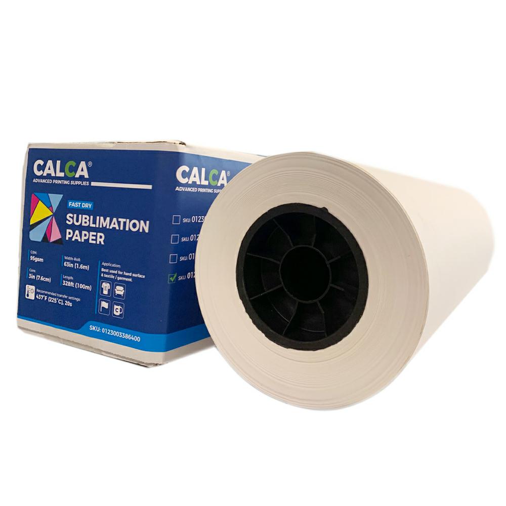 CALCA PRO 95gsm 63in x 328ft Dye Sublimation Paper for Fabrics and Hard Substrates Heat Transfer Printing, 3in Core