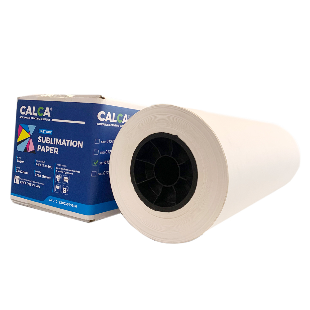 CALCA PRO 95gsm 44in x 328ft Dye Sublimation Paper for Fabrics and Hard Substrates Heat Transfer Printing, 3in Core