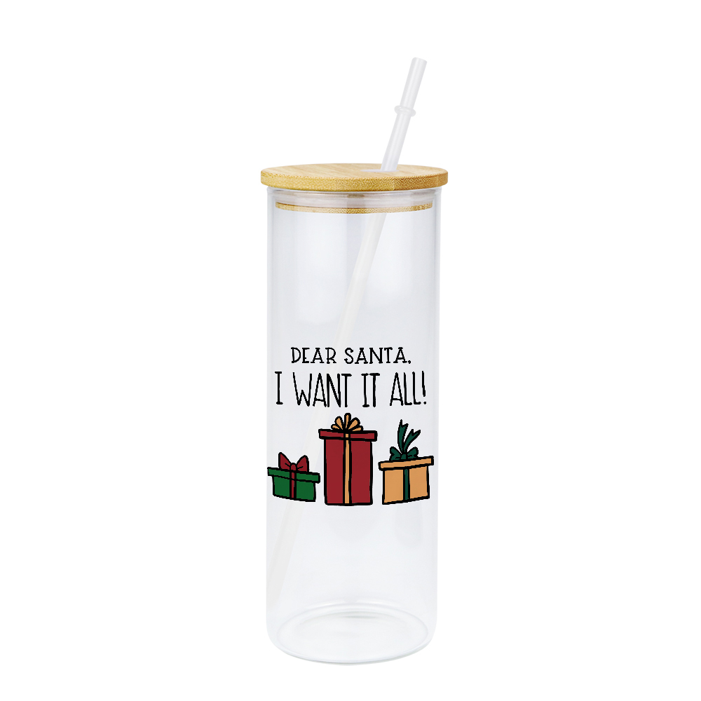 CALCA 25pcs 25oz Sublimation Blanks Clear Glass Tumbler Skinny Straight Travel Bottle with Bamboo Lid and Plastic Straw Jar Tumbler Cups Mugs