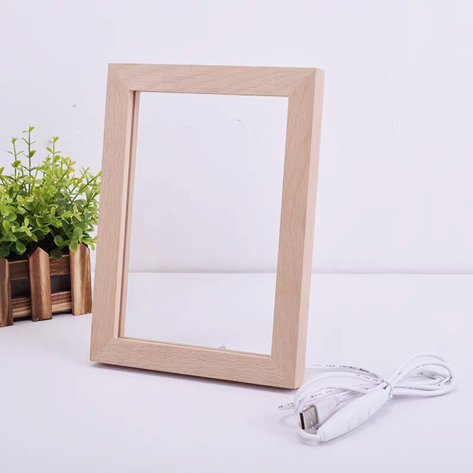 2sets/pack CALCA Wood Photo Frame 3D LED Photo Frame kit (Wooden photo frame + blank acrylic board) DIY gift, Wholesale