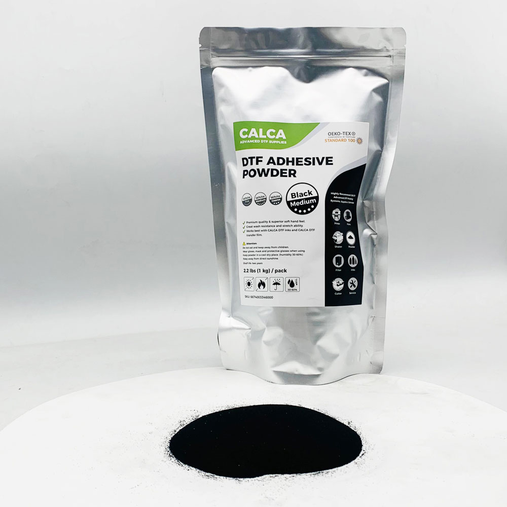 CALCA Direct to Film TPU DTF Powder, Digital Transfer Hot Melt Adhesive Powder (2.2lbs Pack, 35.2oz, Medium, Black, Anti-sublimation)