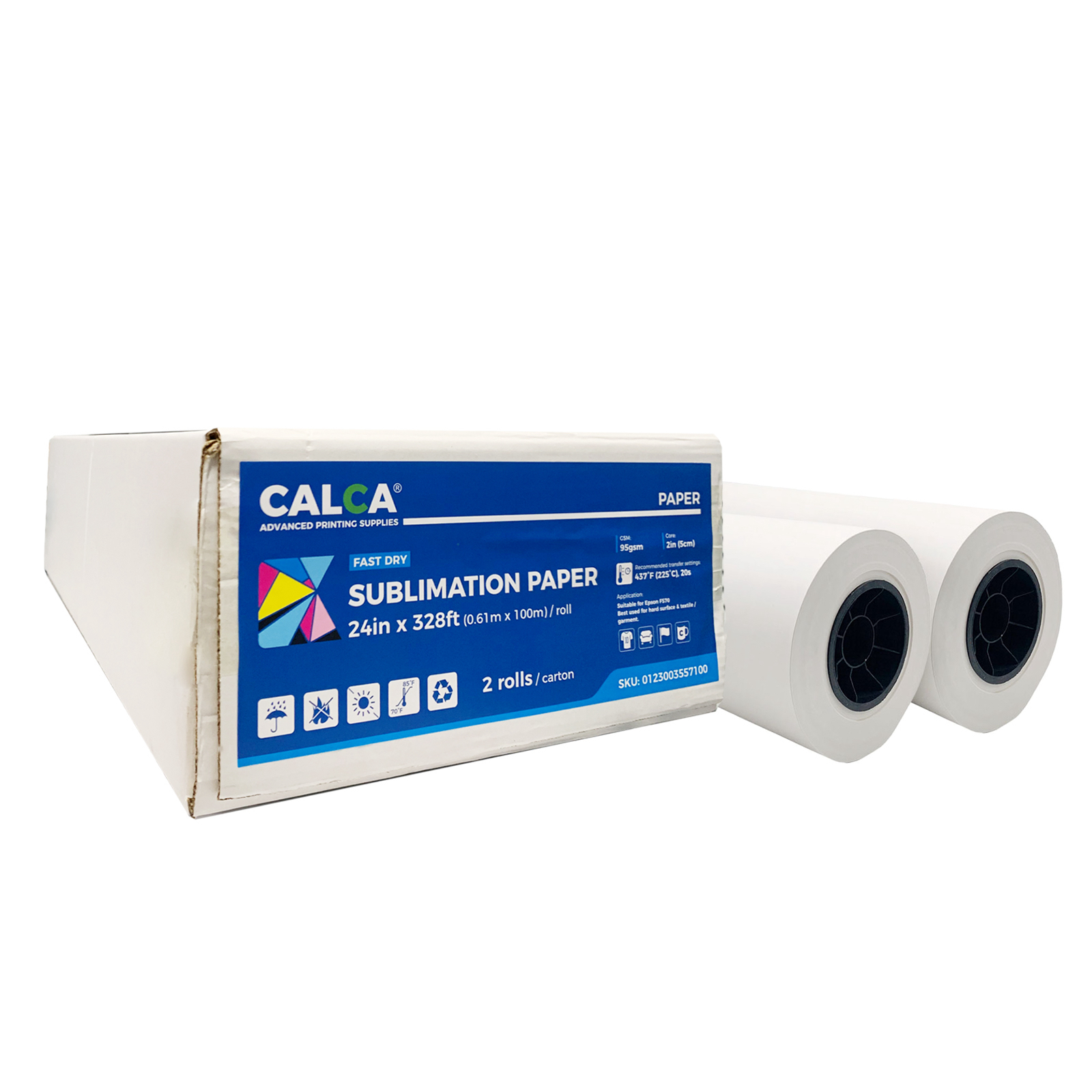 CALCA 2 Rolls 95gsm 24in x 328ft Fast Dry Dye Sublimation Paper for SureColor F570 Dye-Sublimation Printer, 2" Core