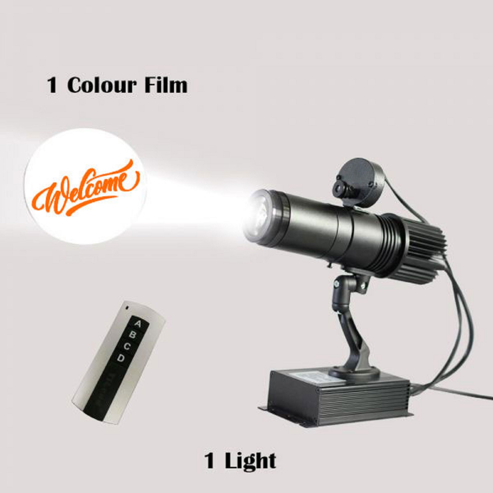 CALCA 20W Indoor Black Remote Control LED Gobo Projector Advertising Logo lamp (with Custom 1 Color Rotating Glass Gobos)