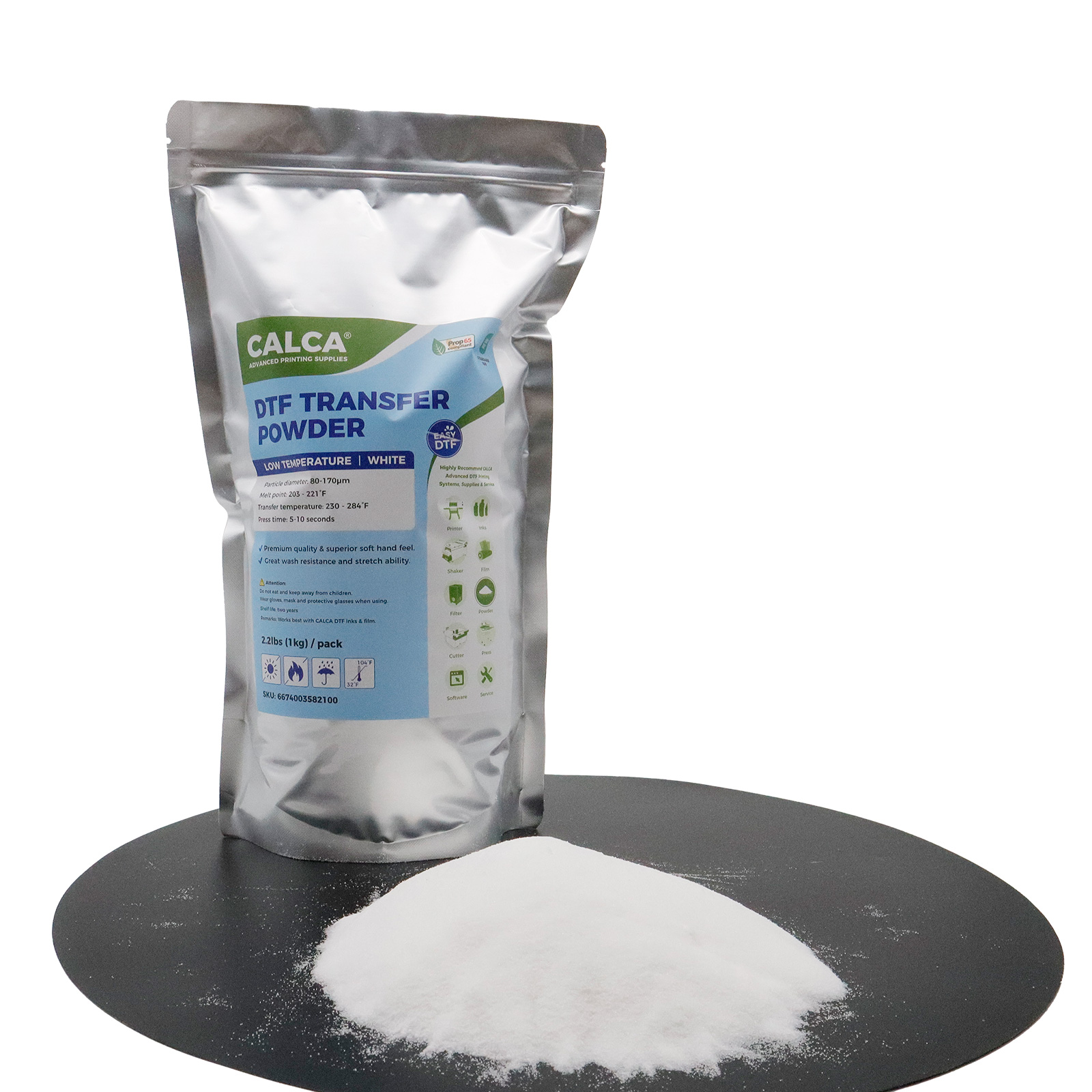 CALCA TPU DTF Transfer Powder(2.2lbs Pack, 1kg, Fine,Low Temperature, White)