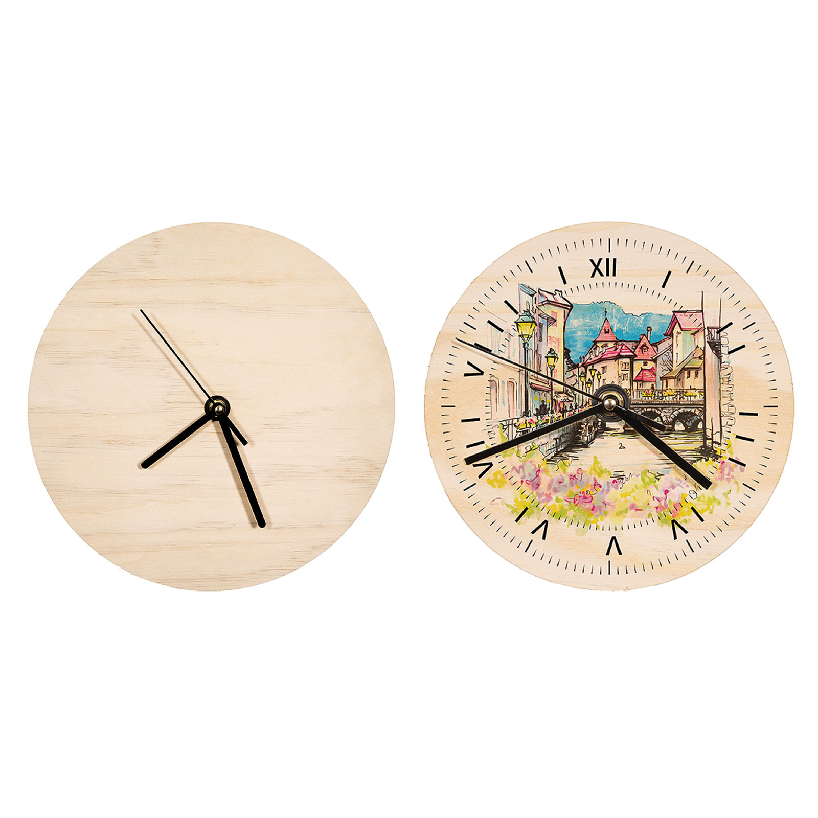 CALCA 20pcs 7.9" Sublimation Blank PlyWood Round Wall Clock Decor DIY Heat Transfer Press Printing