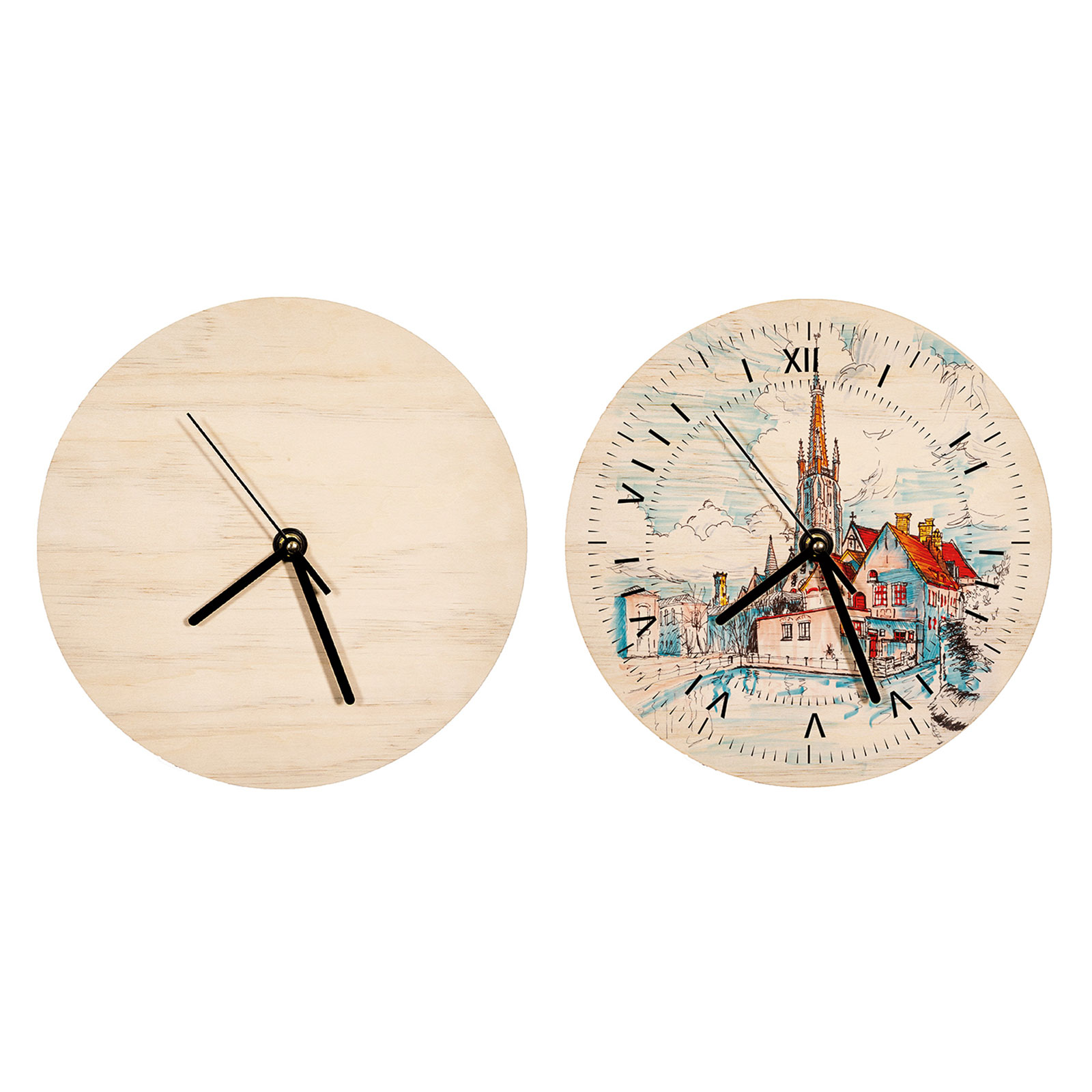 CALCA 20pcs 11.8" Sublimation Blank PlyWood Round Wall Clock Decor DIY Heat Transfer Press Printing