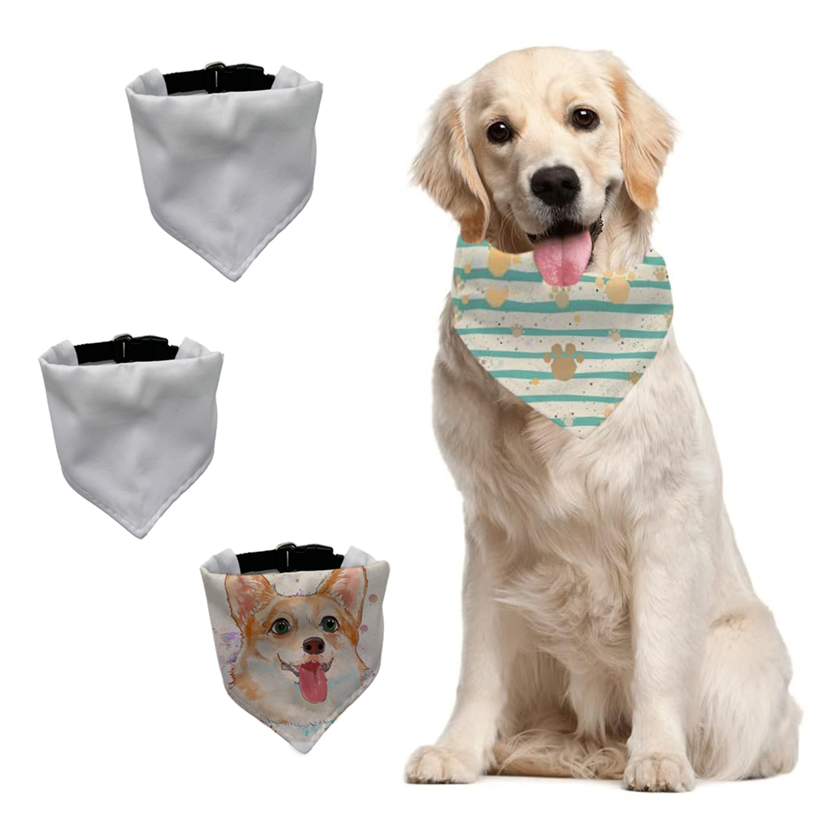 CALCA 15pcs Sublimation Blank Pet Bandana Pet Scarf Heat Transfer Washable Triangle Pet Accessorie for Dogs Puppy Cats with Adjustable Black Buckle M & L
