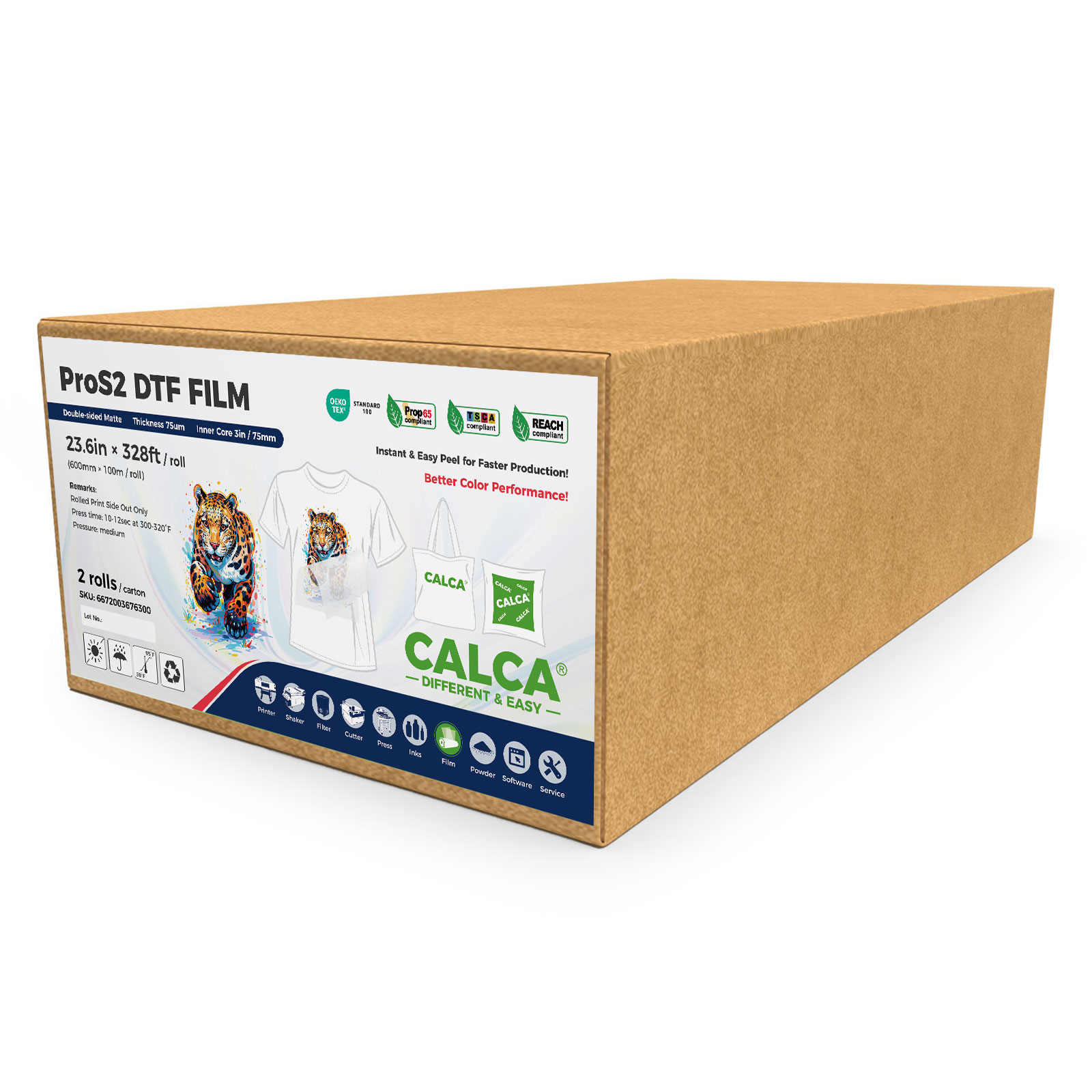 2 Rolls/Pack CALCA ProS2 Instant Hot Peel 23.6in x 328ft DTF Transfer Film, Double sided