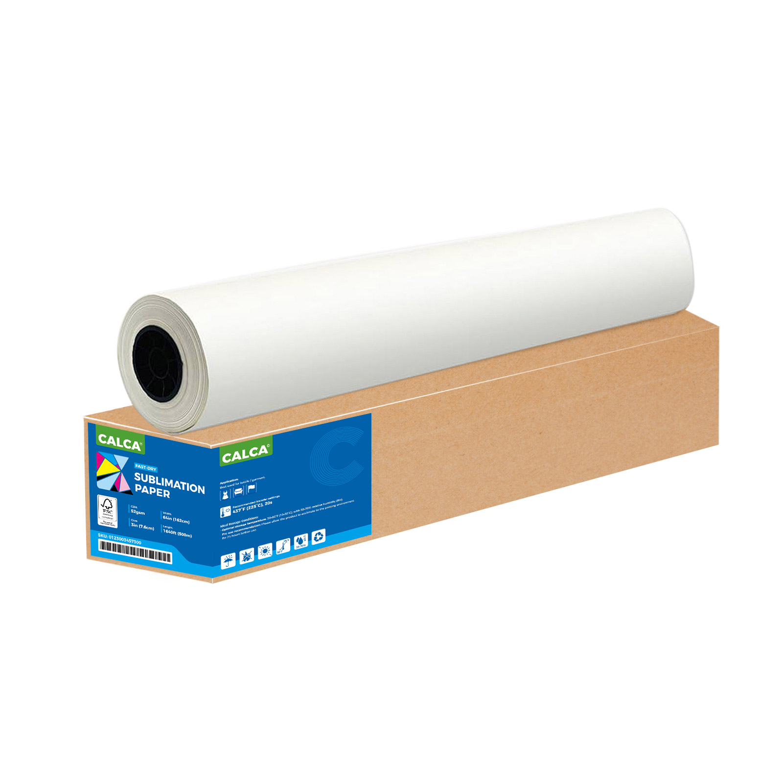 CALCA 52gsm 64in x 1640ft Textile Dye Sublimation Paper for High Speed Heat Transfer Printing, 3in Core