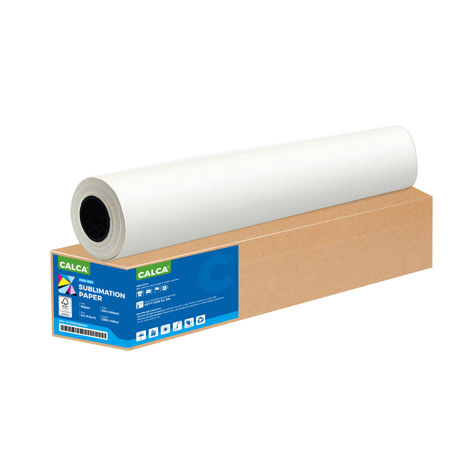 CALCA PRO 95gsm 63in x 328ft Dye Sublimation Paper for Fabrics and Hard Substrates Heat Transfer Printing, 3in Core
