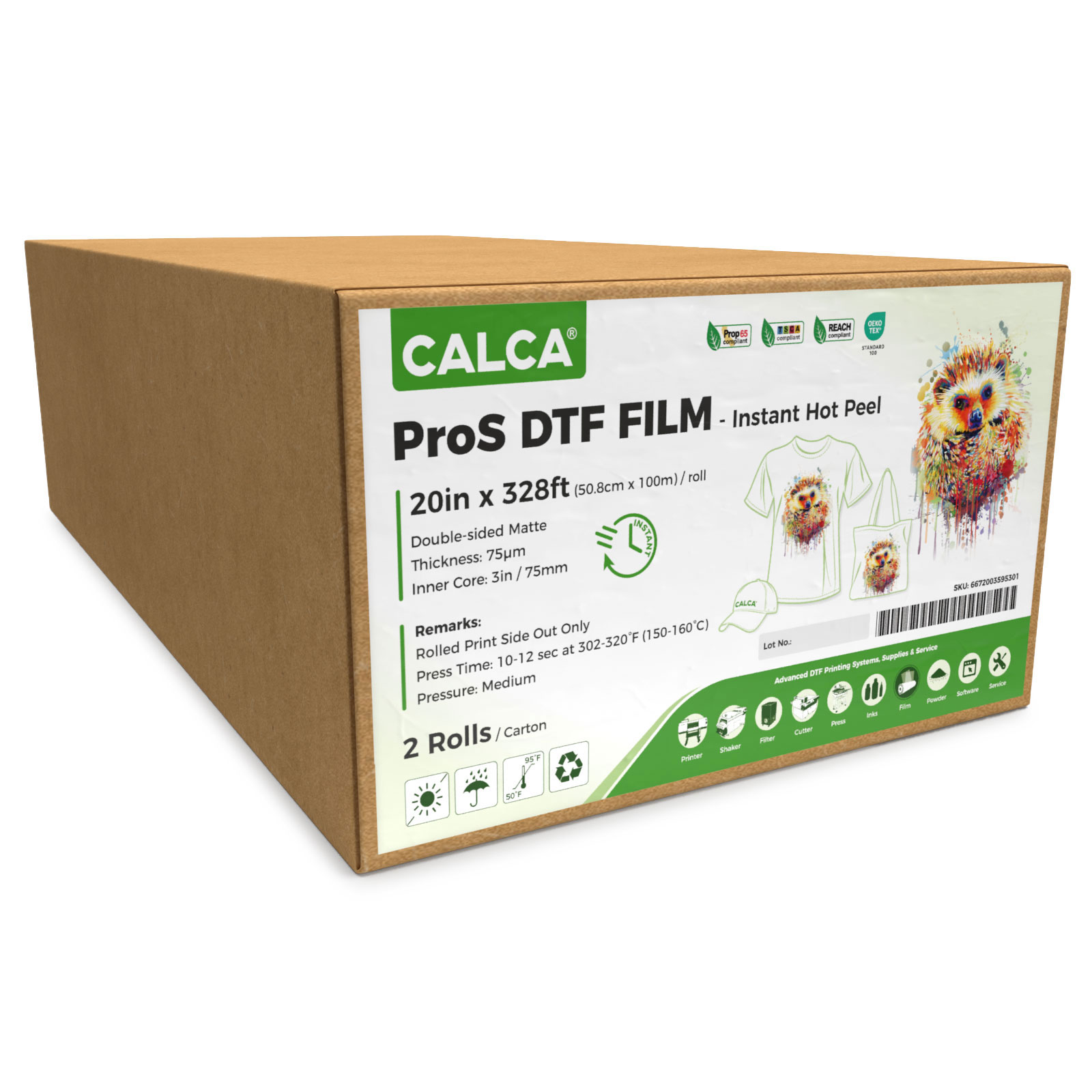 2 Rolls/Pack CALCA ProS Instant Hot Peel 20in x 328ft DTF Transfer Film ,Double sided