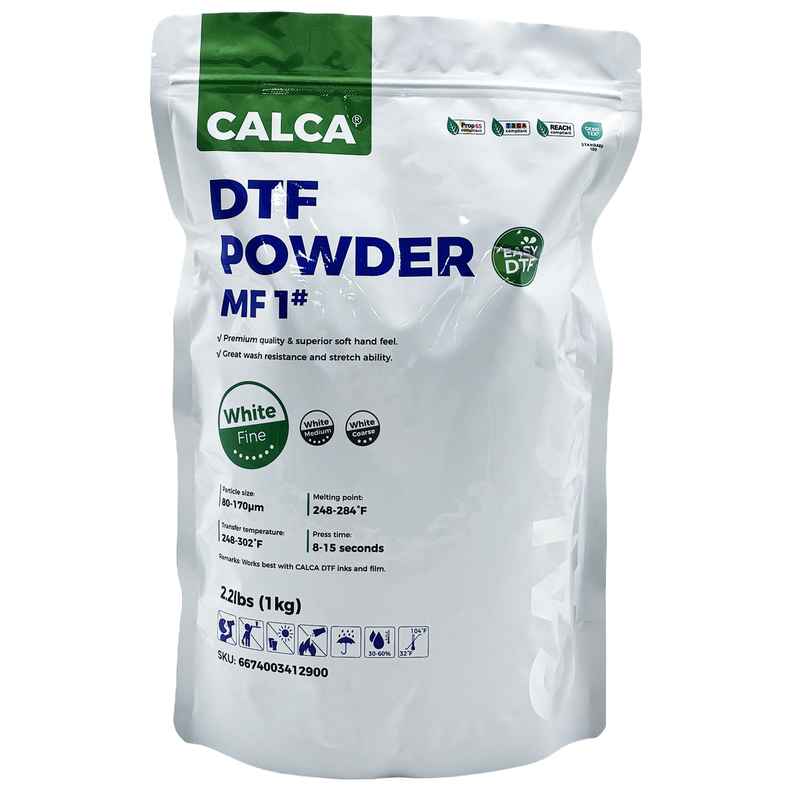 CALCA MF1 Direct to Film TPU DTF Powder, Digital Transfer Hot Melt Adhesive Powder (2.2lbs Pack, 1kg, Fine, White)