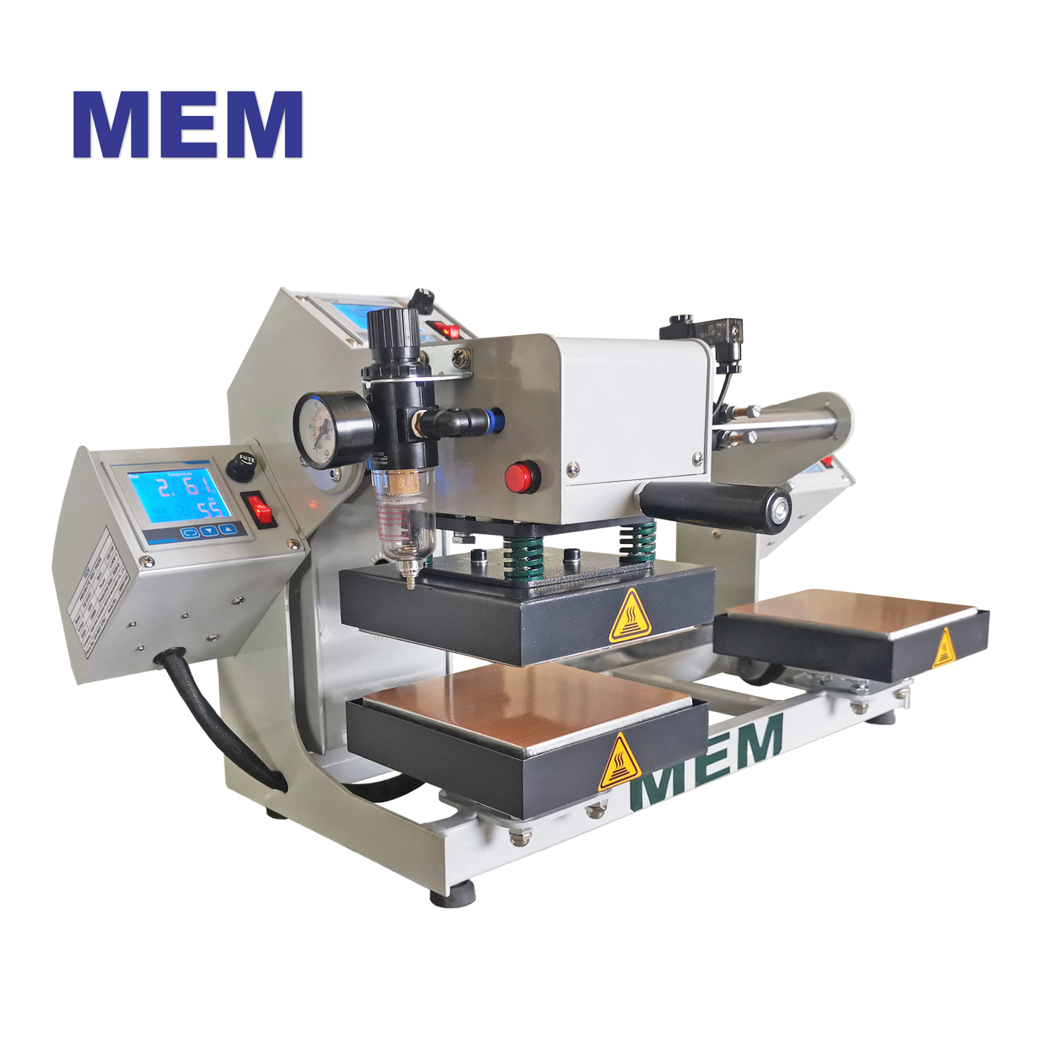 MEM 6"x6" Semi-Automatic Pneumatic Double Station Heat Press Machine Top & Bottom Heating for Patch Heat Transfer