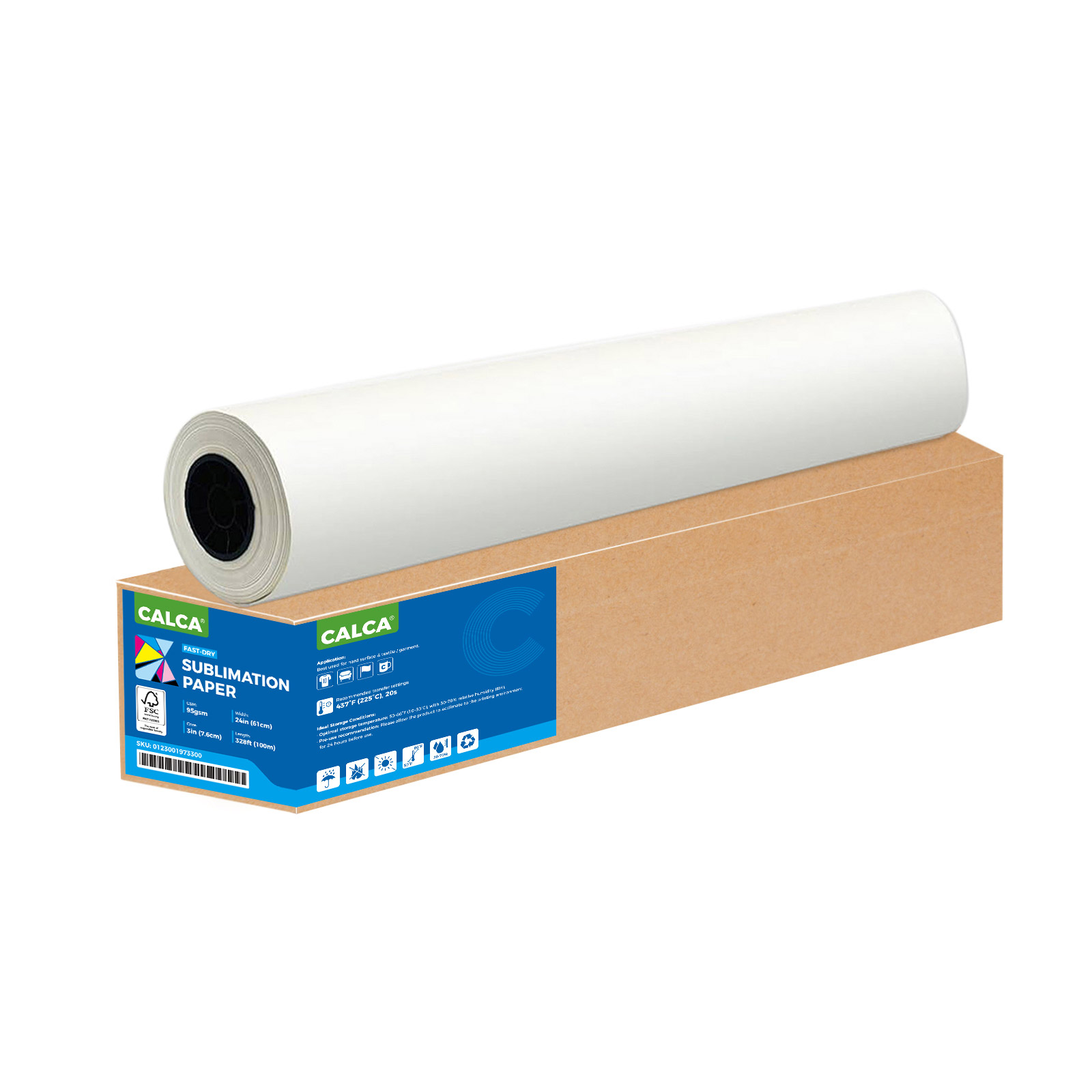 CALCA 95gsm 24in x 328ft Fast Dry Dye Sublimation Paper for Heat Transfer Printing, 3" Core