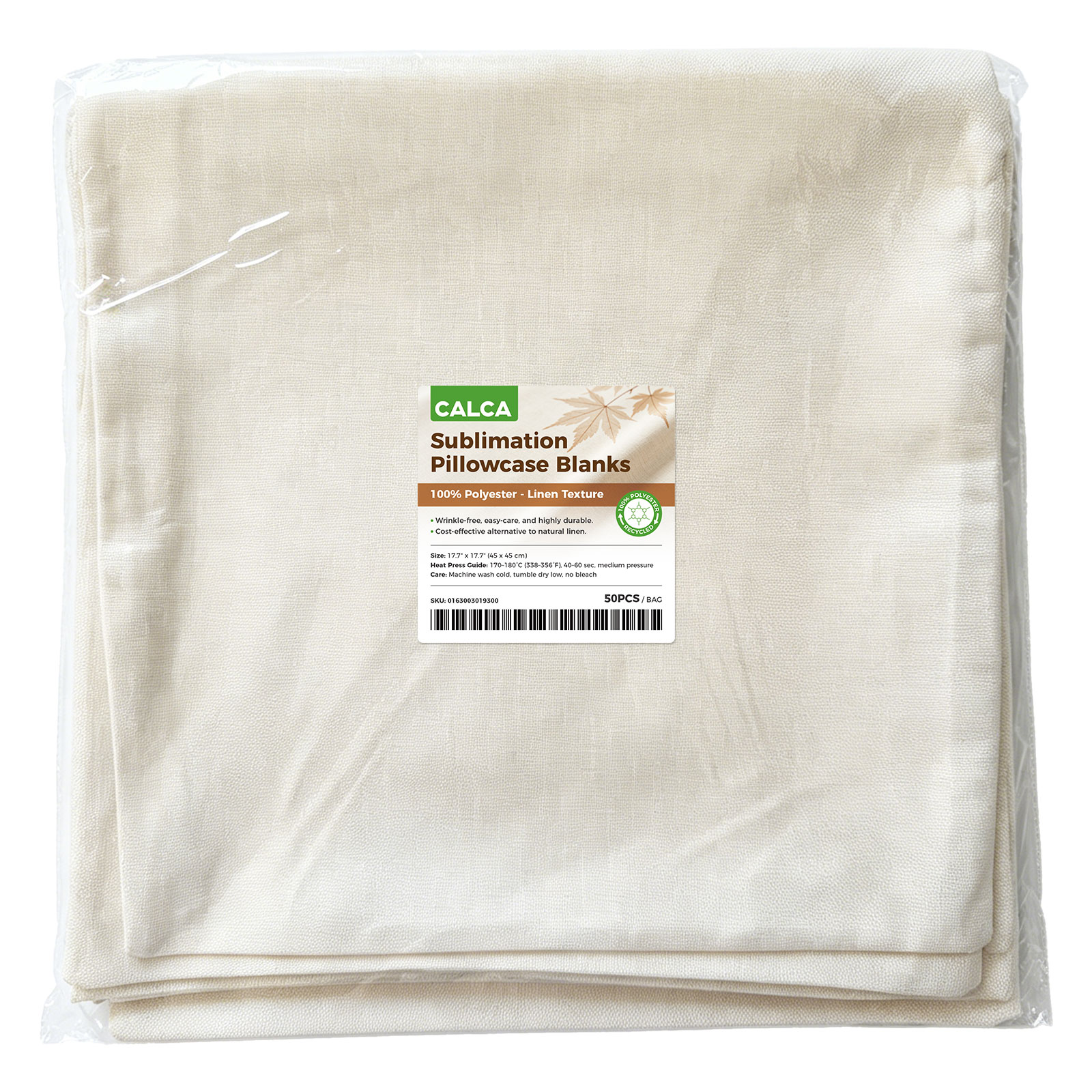CALCA 50 Pack POD Sublimation Linen Pillow Blanks 17.7x17.7in, 3D Cushion Covers with Invisible Zipper, Compatible with Sublimation/HTV/DTF Printing